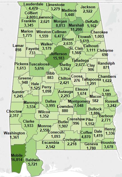 Agriculture, forestry, and related industries provide jobs all across Alabama. The number of agriculture and forest jobs are closely tied to agriculture and forestry sales in a county.