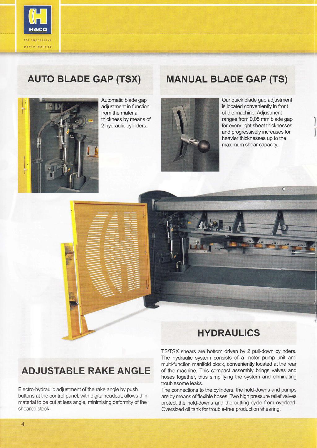 for impresslve AUTO BLADE GAP (TSX) Automatic blade gap adjustment in function from the material thickness by means of 2 hydraulic cylinders.