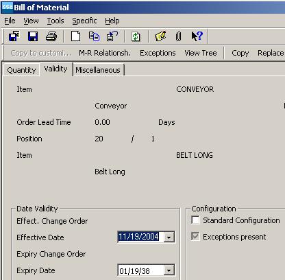 configuration by clearing the Standard Configuration check box in the Bill of Material (tibom1110m000) session.