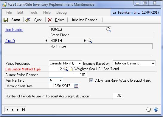 The Item / Site Inventory Replenishment Maintenance window 13.