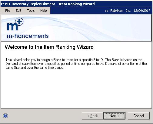 The Inventory Replenishment - Item Ranking Wizard Routines 17.