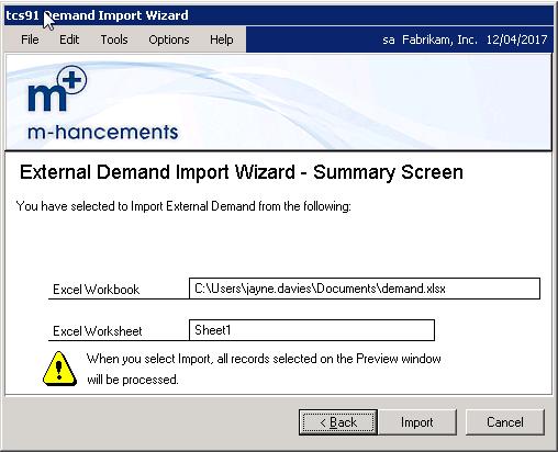 18.6 Demand Import Wizard Summary Screen. Demand Import Wizard Summary Screen 18.6.1 Demand Import Wizard Summary Screen 1.