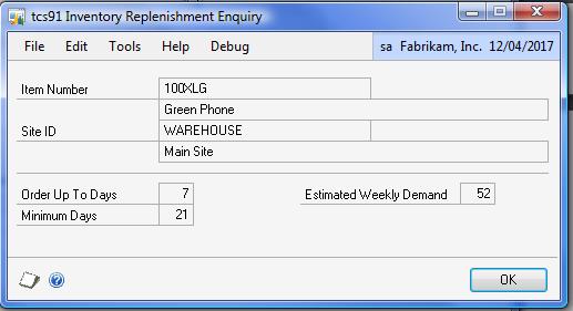 The Inventory Replenishment Enquiry window Enquiries 26.