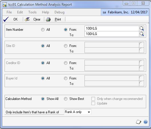 The Calculation Method Analysis Report window Reports 30.
