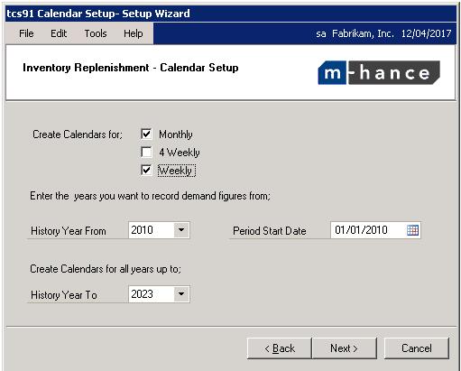 1.3 The Calendar Setup window 1. In Create Calendars for, select to create Monthly, 4 Weekly or Weekly calendars. You can select more than one of these calendar types if required. 2.