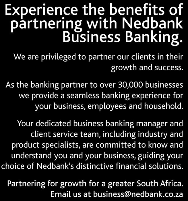 business owners Business Banking now 50% of all new home loan registrations in Nedbank Contributing to a significant