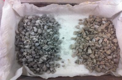 aggregate changed from a gray and white to a more tan and white. The aggregate also still held its sharp edges with no visible degradation.
