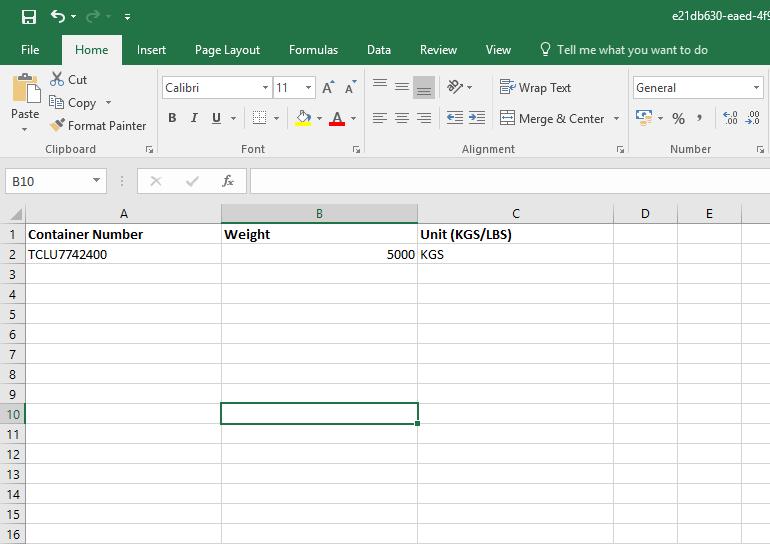 SOLAS VGM SUBMIT VGM INSTRUCTIONS Once you ve selected Download Template an excel spreadsheet will open.