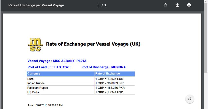 VESSEL EXCHANGE RATES (EXPORT) To search for exchange rate,
