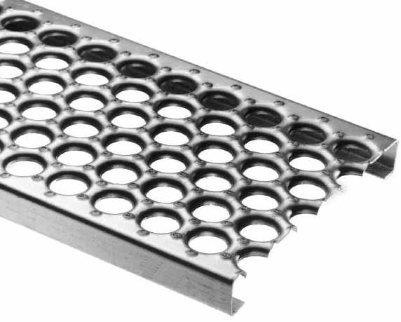 1-1/", " & 3" ERF-O GRIP Grating s unique surface of large debossed holes and perforated buttons provides maximum slip protection and performance under practically all conditions and in every