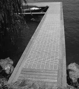 THRUFLOW DECK SYSTEM ThruFlow is an interlocking plastic grate manufactured in stock sizes. Ideal for boat docks and ramps, it is lightweight, long-lasting, maintenance free, and simple to install.