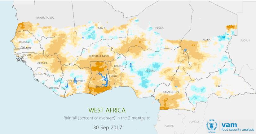 The Season at a Glance After an earlier and wetter than average start, drier conditions have dominated through the peak of the growing season, affecting some marginal areas of West Africa May - July