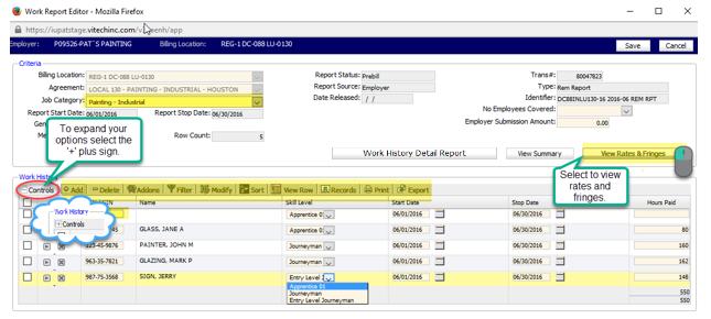 Process/View Employer Reports & Billing History Work Report Editor Screen: Next, add your employees by selecting Add,