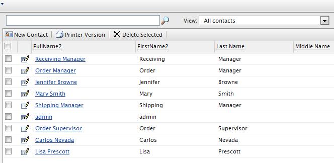 122 Episerver Commerce User Guide 17-6 Select a contact to see detailed information about the contact, such as