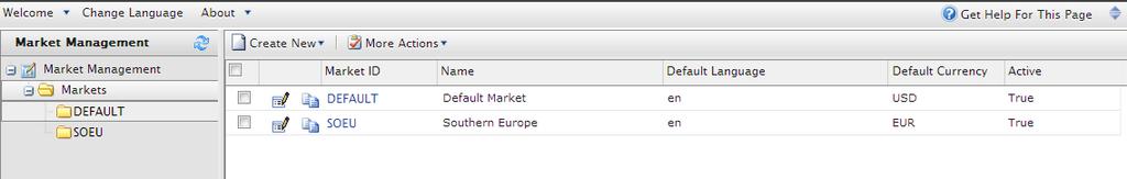 138 Episerver Commerce User Guide 17-6 Browsing markets Go to Commerce Manager > Market Management > Markets and expand the markets.