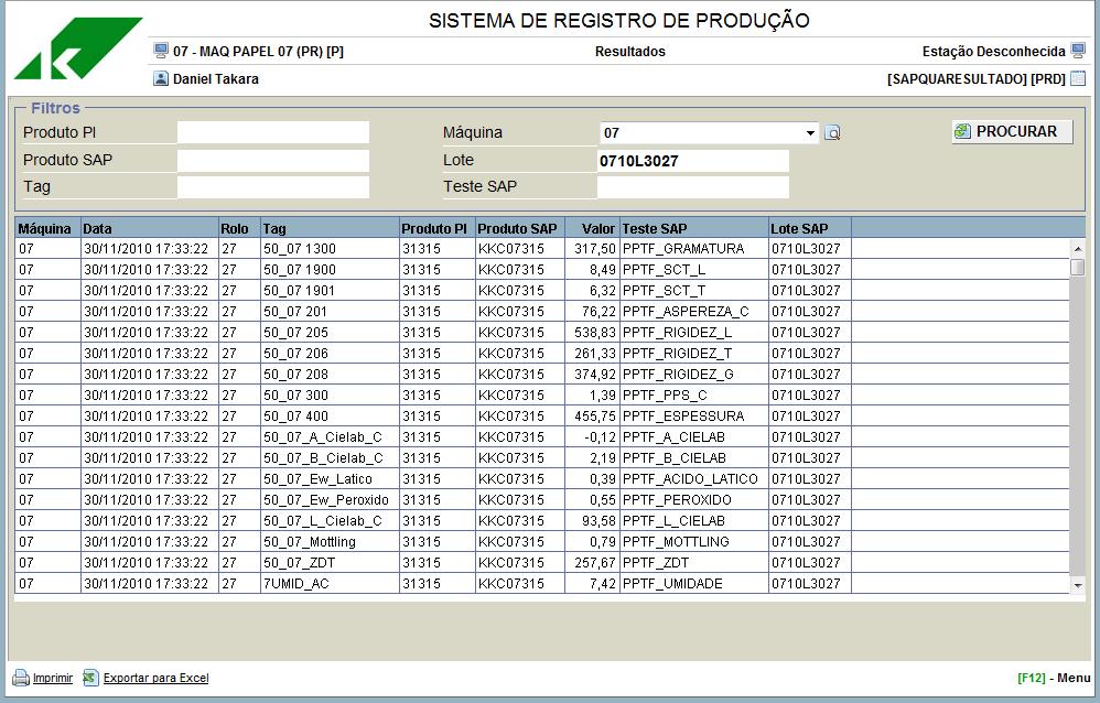Jumbo Roll Production data in SAP MII Monitoring screen in SAP MII showing the mapping between the