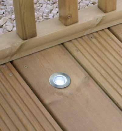 Decking Lighting Perfect for decking and gazebo flooring. Safe low voltage, sold complete and ready for immediate use Contains 6 large 60mm diameter surface mounted fittings.