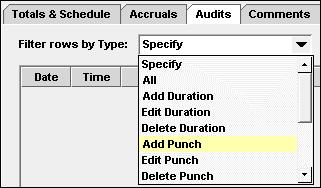 Type - Displays the type of edit performed, such as add punch or edit punch, or approval by manager. Account - Displays transferred labor accounts.