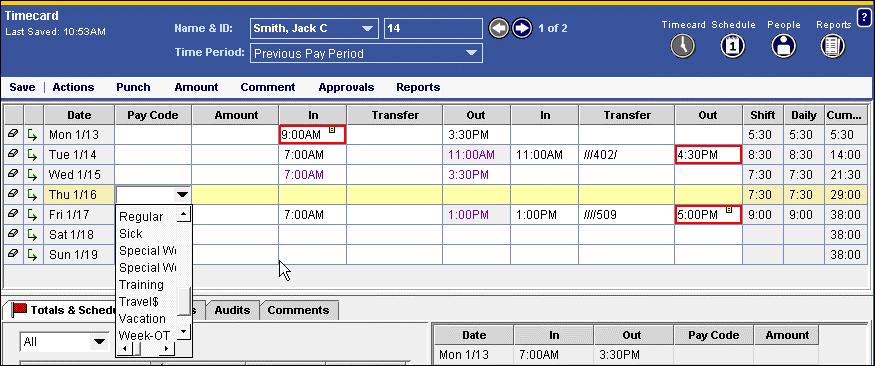 When you enter a labor account transfer, the Workforce Timekeeper system automatically generates an out-punch to end the first part of the shift and enters the in-punch transfer to the new department