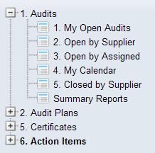 Once within the Audits application, you will want to select the + next to Action Items from the left navigation bar, then My Open.