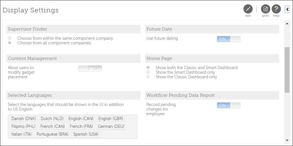 Pay Statement Language Languages are populated from your Display Settings Menu > System