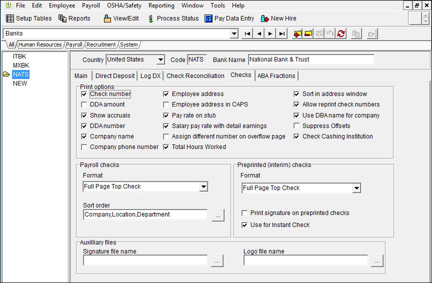Total Hours Worked Configure Total Hours Worked for Pay Statements UltiPro backoffice > Setup Tables > Banks 1.