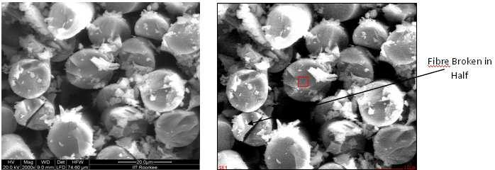 39 SEM image of specimen 33 Fig.3.4 SEM image of specimen 33 for EDS The SEM images of specimen which were subjected to 4% loading (T2, 1month) shown below clearly show fractured fibre surface,