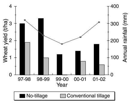 Fig. 4. No-tillage residue cover effect on aggregate stability at two surface horizons of a Calcixeroll soil (Lahlou and Mrabet, 2001).