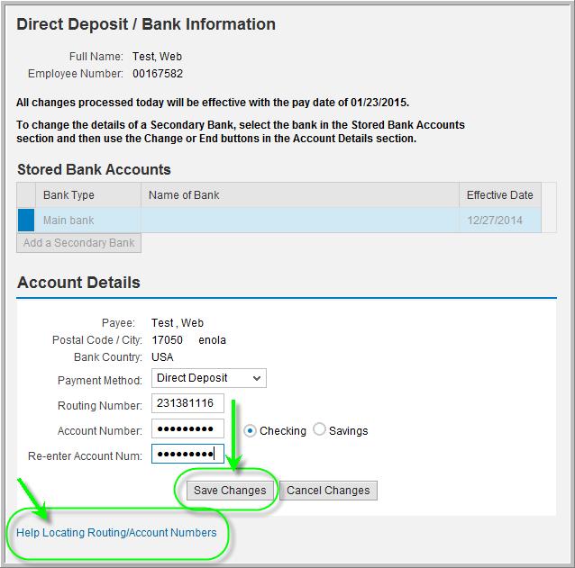 Employee Self-Service (ESS) Screens Payroll Direct Deposit/Bank Information Page 2 of 10 1.4.