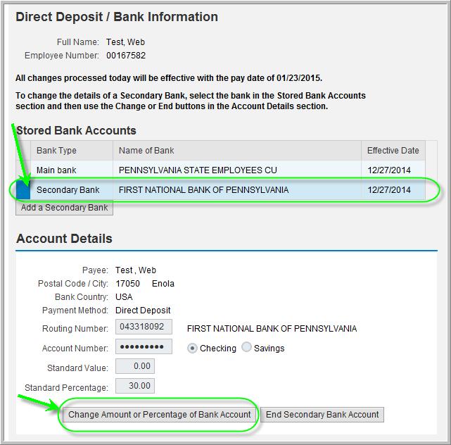 Employee Self-Service (ESS) Screens Payroll Direct Deposit/Bank Information Page 8 of 10