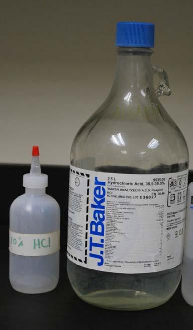 Handling hydrochloric acid solution: Handling the 10% Hydrochloric Acid Solution (HCl): 1. PRODUCT IDENTIFICATION AND INGREDIENTS 10% by volume Hydrochloric Acid in distilled water. 2.