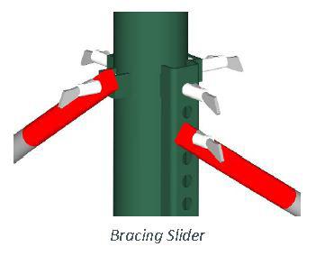 BRACING SLIDER To facilitate proper Cross-Bracing of Pro-Shore bearing on a sloped slab, the Brace Slider is attached to one or both of the posts.