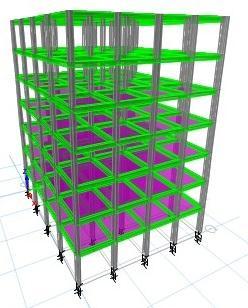 The figure-4 shows the 3-D view of the building with lead rubber bearing isolation systems at the base of column.