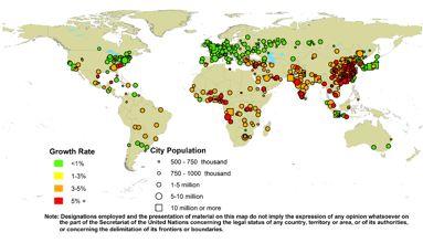 Growth of urban agglomerations 1990-2014 Growth is largely in the global South UN World