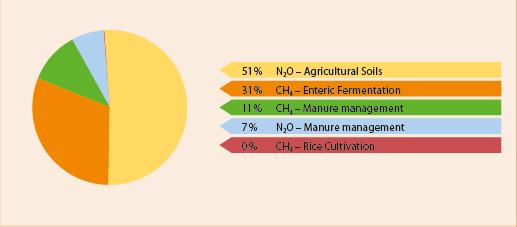 Twin climate change challenges for agriculture Breakdown of agricultural GHG emissions and share in EU