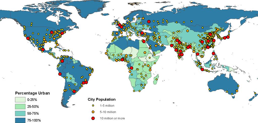 Urban population 1960 1980 2011 2025 The world urban population is expected
