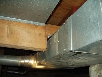 5. HVAC Duct Installation Here, the floor joist in the basement was just cut to