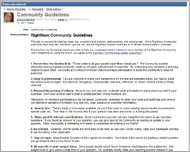 Figure 11. The Community Guidelines define the culture of RightNow Community. 4.