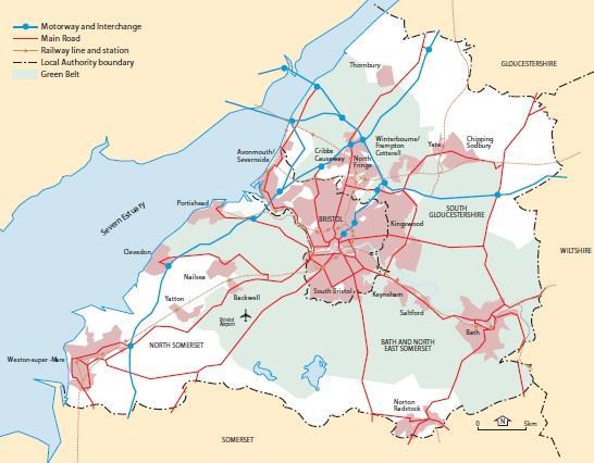 Figure 4-9 West of England Transport Network Source: West of England Joint Local Transport Plan 3 (2011) 4.26.