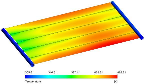 Figure 4.7: Temp contours at inlet temp of 310.4K 5. Validation of experimental and CFD outlet temperature results Table 5.