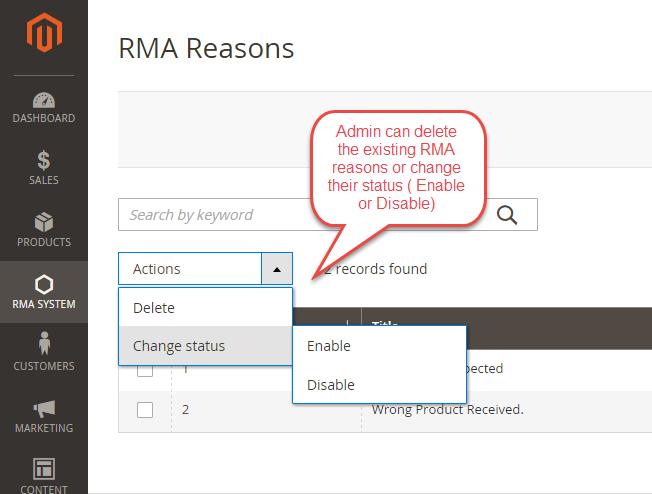 After clicking on RMA reason below page will be open in which admin can enter RMA reason, status and save it.