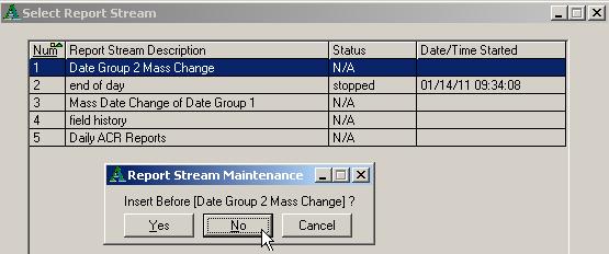 The saved parameters are used if this option is included in a report stream. AGRIS Main Menu > Maintenance > Report Stream Maintenance.