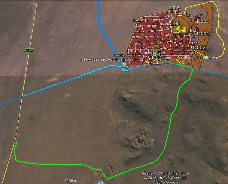 4 ACCESS ROUTES Two access routes are being considered for the Postmasburg Solar PV Energy Facility 2 project, both off the R325 to the development.