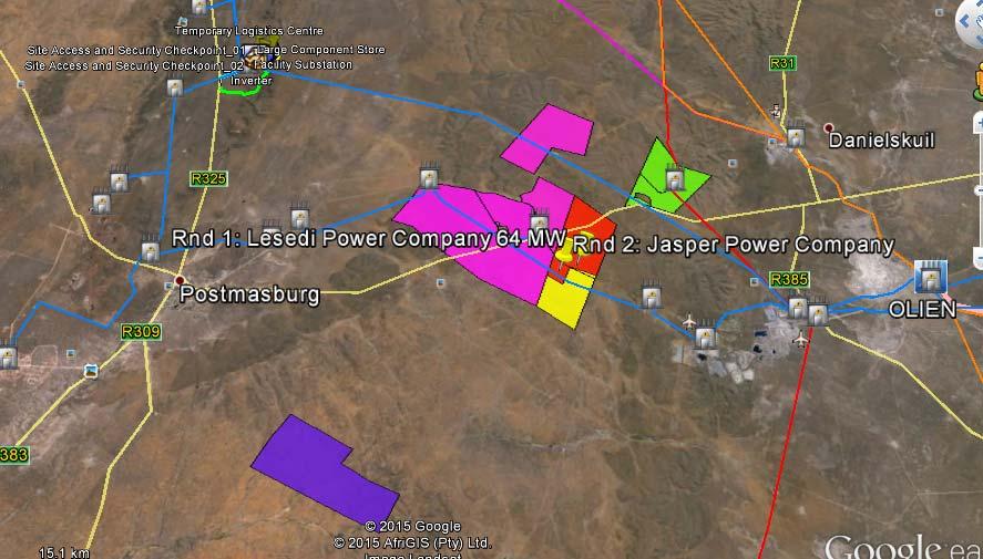 5 ASSESSMENT OF COMPETITOR PROJECTS Various other solar projects are being developed or proposed in the broader vicinity of Postmasburg, including the Bid Window 1 Lesedi and Bid Window 2 Jasper