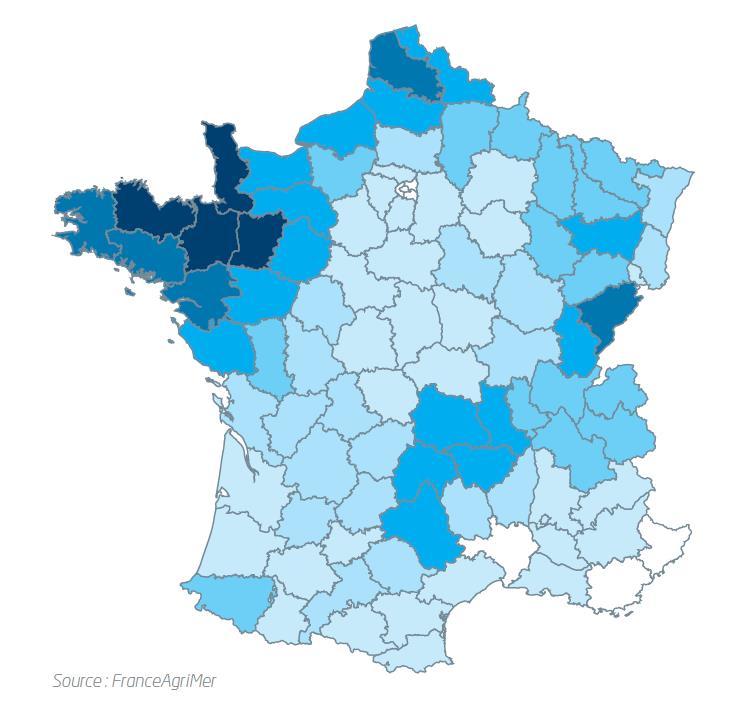 (employment) Localisation of dairy farms, 2014 ( 92% of territory) Darker=higher density White = 0 farm