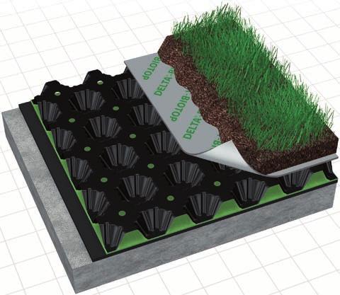 A Safe Foundation for all Herbaceous Roofs. DELTA -FLORAXX Water Retention and Drainage Membrane for Garden Roofs.
