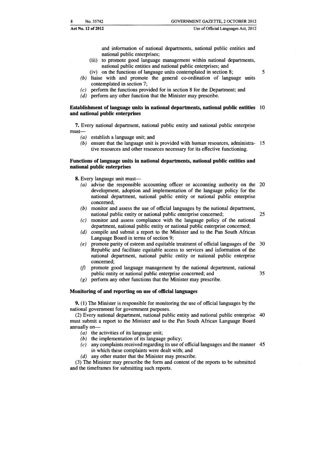 8 No. 35742 GOVERNMENT GAZETTE, 2 OCTOBER 2012 Act No.