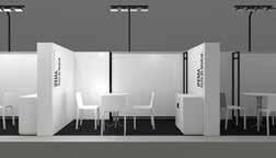 Fascia board featuring name of the exhibitor and stand number on each side open to the aisle. A 500 W plug for every 10 sq.m. of stand. For stands measuring up to 20 sq.m.: 1 white round table, 4 white chairs and a white low cupboard.