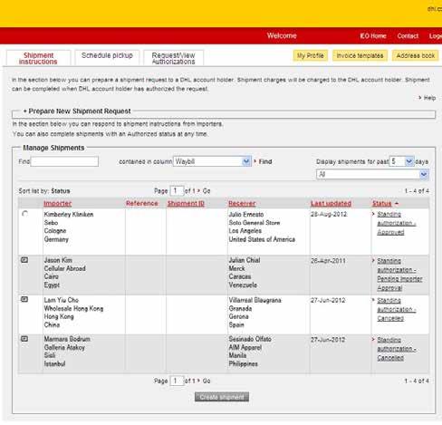 Shipper 3 MANAGE YOUR EXPORTS This web-based tool is designed to give DHL Import Express account holders and shippers full visibility as well as open communication during the shipping process.