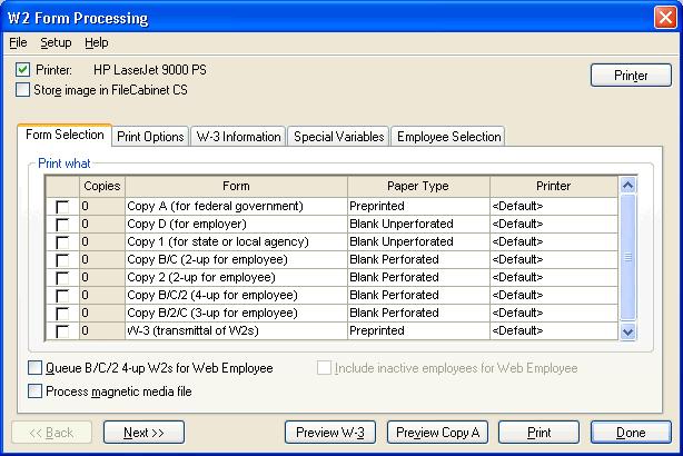 5 W-2 and 1099 Processing The W-2 Form Processing command and the 1099 Form Processing command are available from the Utilities menu in the CSA main window.